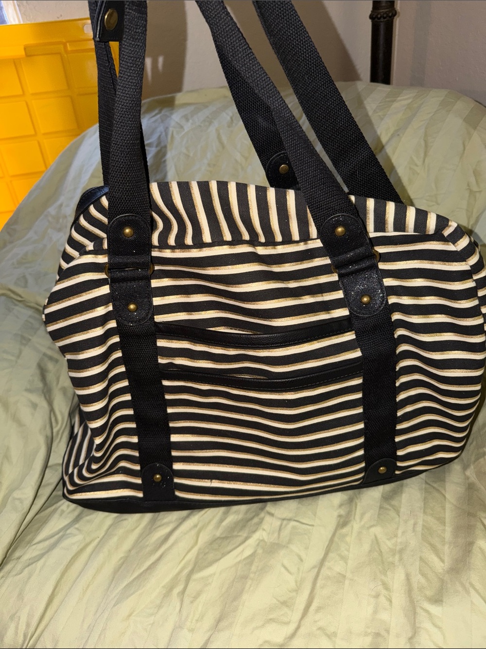Striped Black and Cream weekender Tote Bag